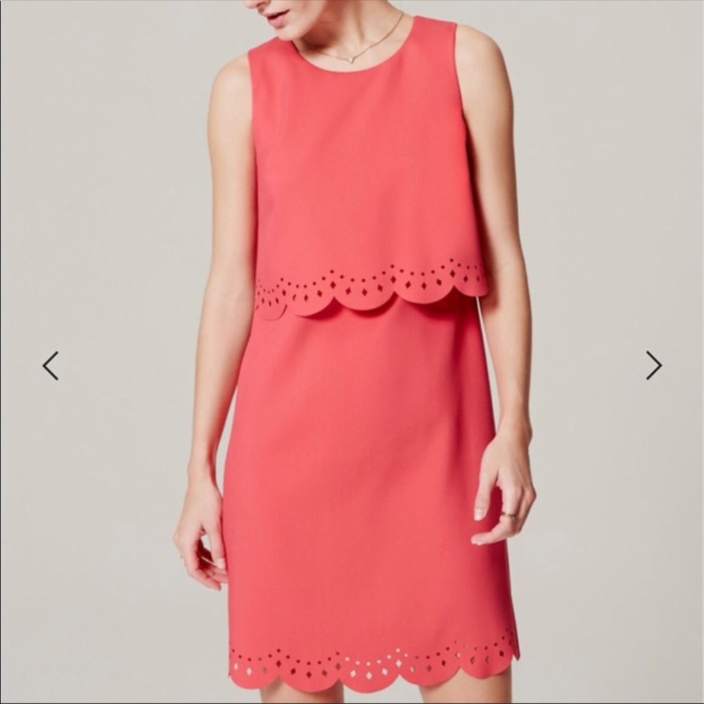 Loft Pink Scallop Overlay Dress
